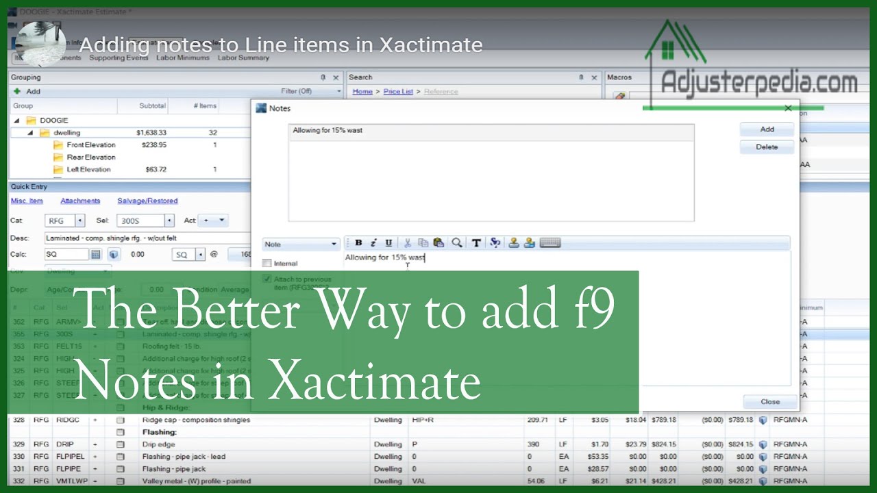 The BETTER way to add f9 Notes to Line Items in Xactimate