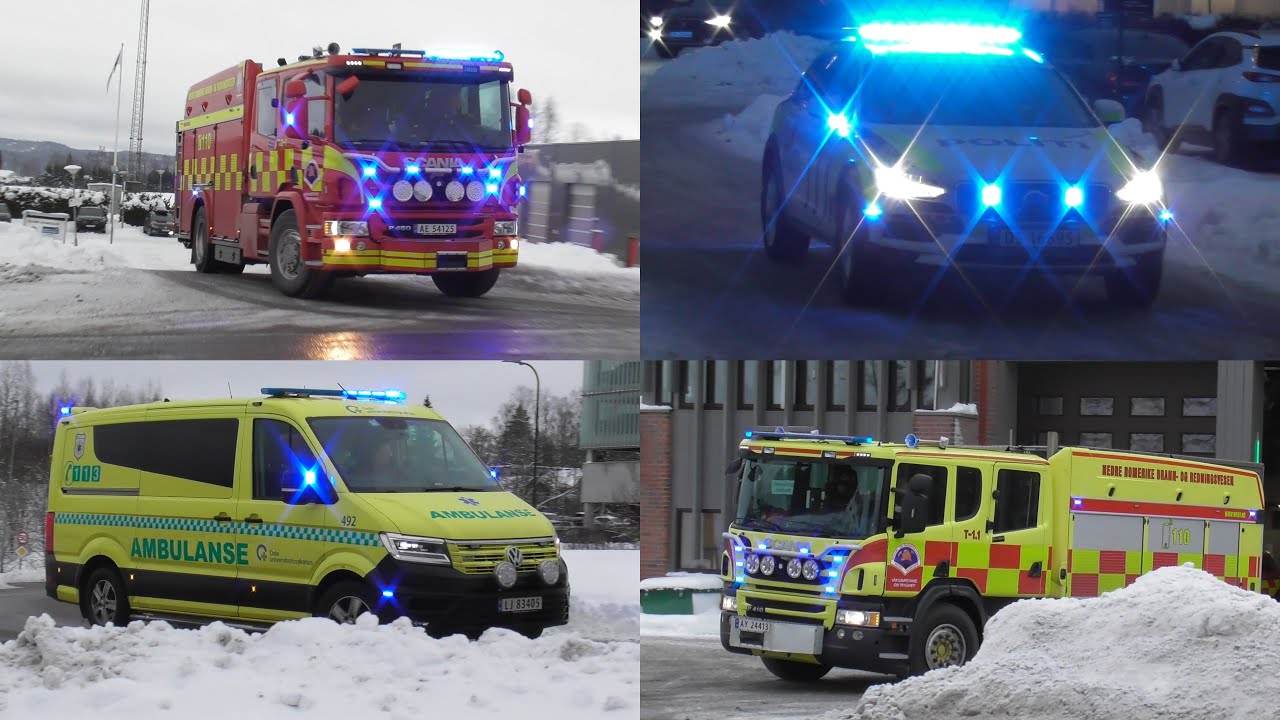 Brannvesen, ambulanse og politi på utrykning | Fire, ambulance and police responding