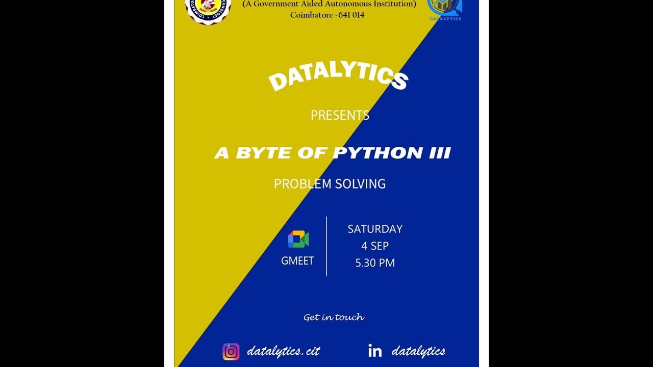 Datalytics CIT- A byte of Python - |3| |PROBLEM SOLVING|
