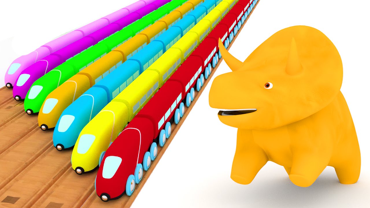 Lerne Farben mit Dino dem Dinosaurier & bunten Z&uuml;gen | Lehrreiche Cartoons f&uuml;r Kinder & Kleinkinder