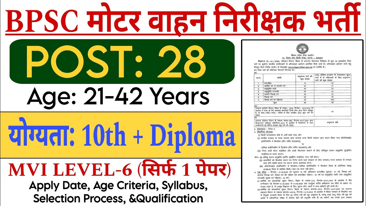 BPSC Motor Vehicle Inspector Recruitment2025| BPSC MVI vacancy 2025 |BPSC New vacancy 2025❤️