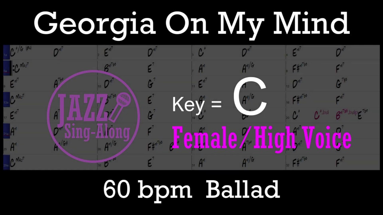 Georgia On My Mind - with Intro + Lyrics in C (Female) - Jazz Sing-Along