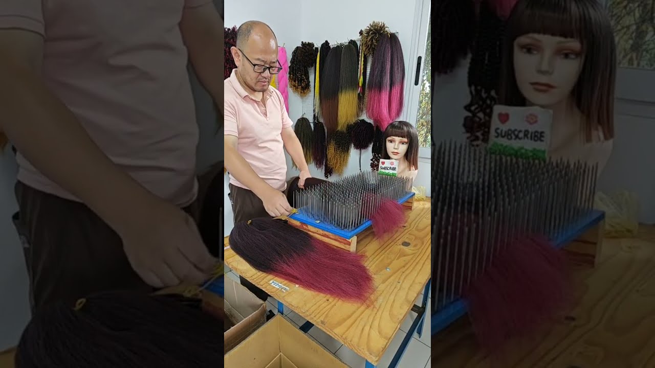 African synthetic wig making, pre-processing: color mixing. Wig making skills. Handmade. (283)