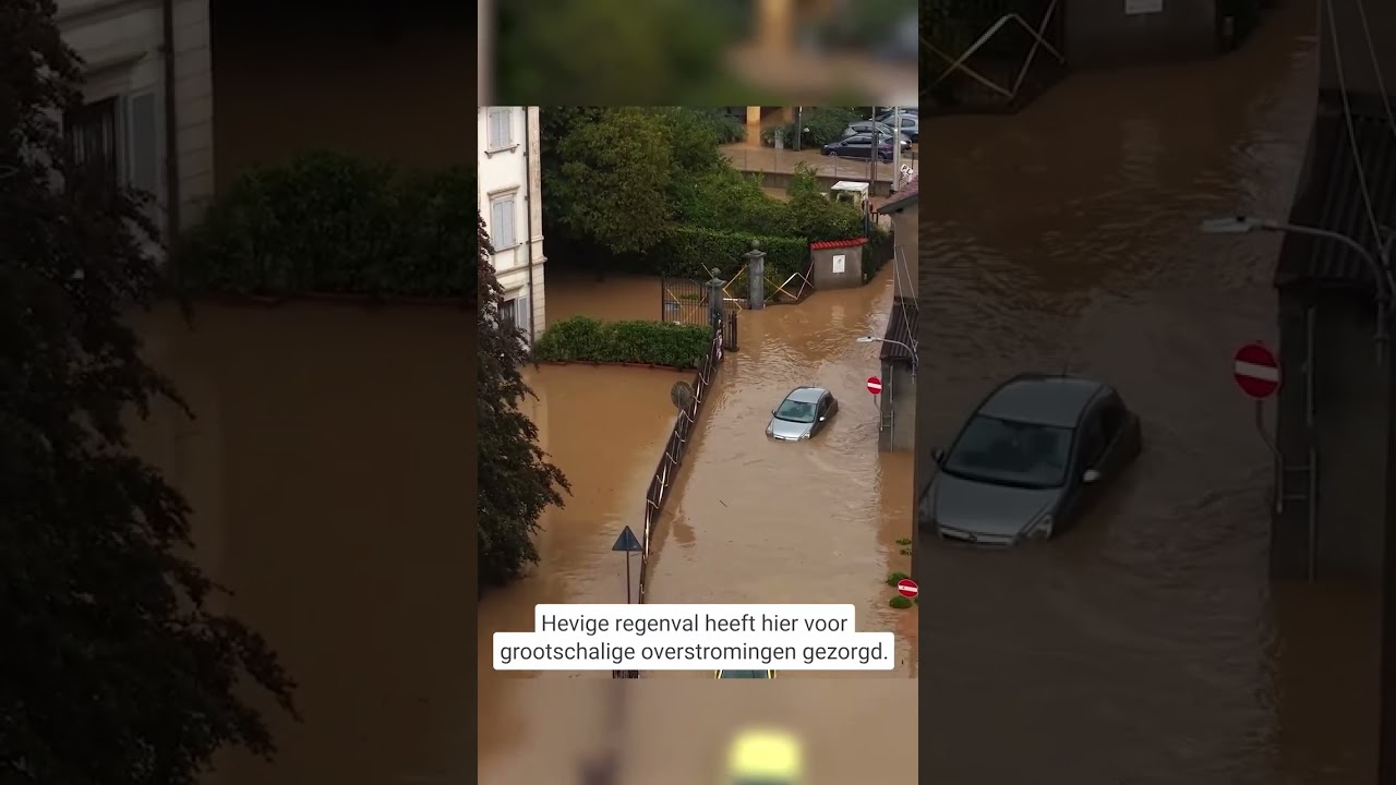 Overstromingen na zware regenval bij Milaan #weervideo #overstroming #wateroverlast #regen