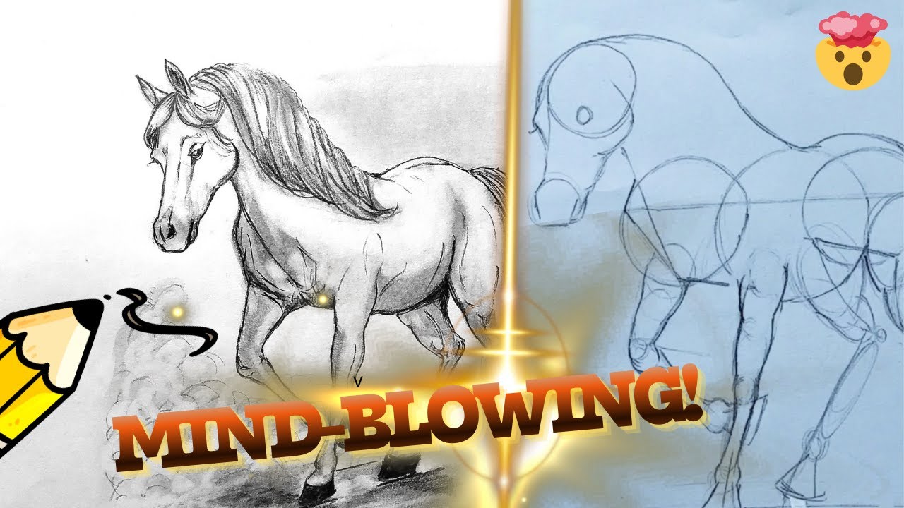 From Simple Lines to a Powerful Horse 🐎🔥 | Unreal Drawingمن خطوط بسيطة إلى حصان مهيب 🐎رسمة خيالية
