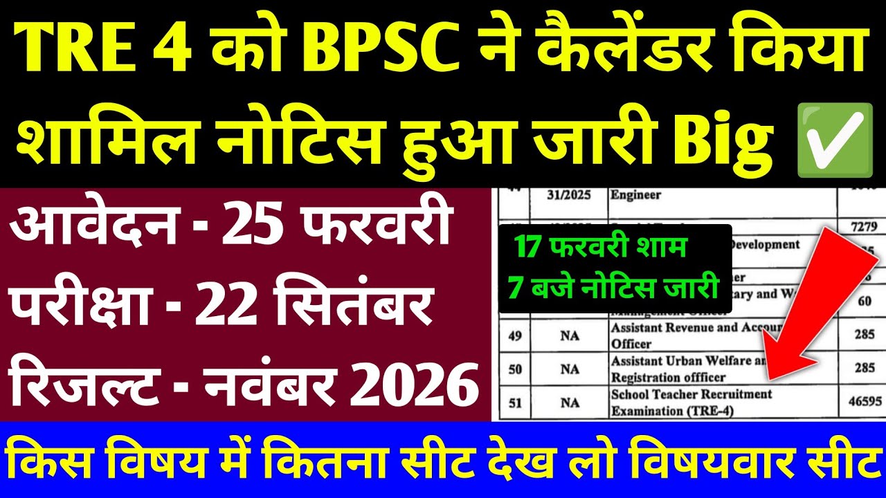 TRE 4 को BPSC ने कैलेंडर में किया शामिल Full Notice ⭐ जारी l BPSC TRE 4 New Recruitment Notification
