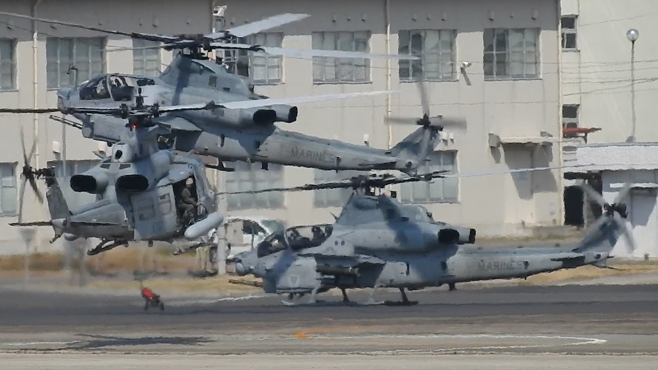 米海兵隊AH-1Z&UH-1Y 5機編隊飛来(着陸編)•小牧2017.03.12