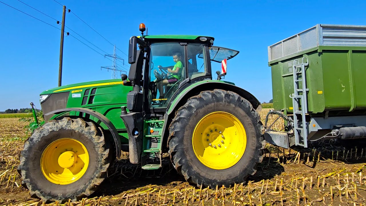 John Deere 6250 R Mais 4 x Teamwork mit Jaguar 960 & John Deere 6215 R John Deere & 6130 R & 6140 R