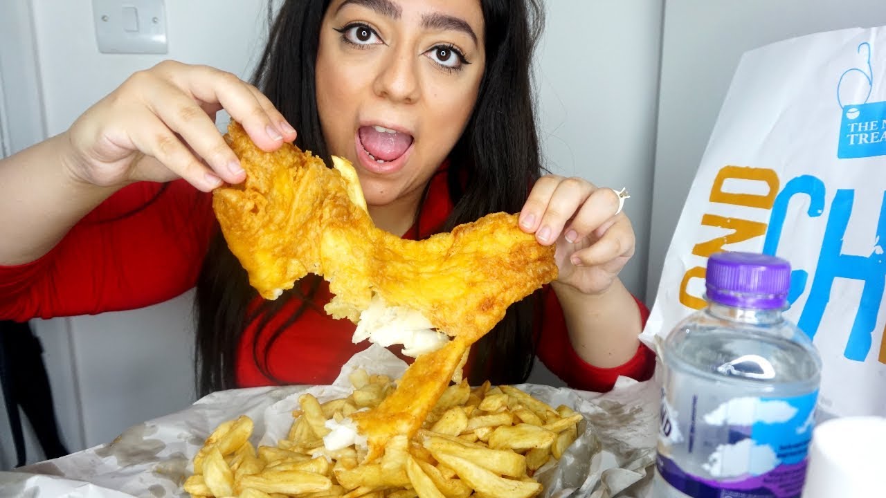 HUGE FISH AND CHIPS MUKBANG