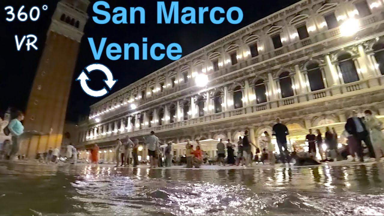 San Marco square. Under water evening in 360 VR