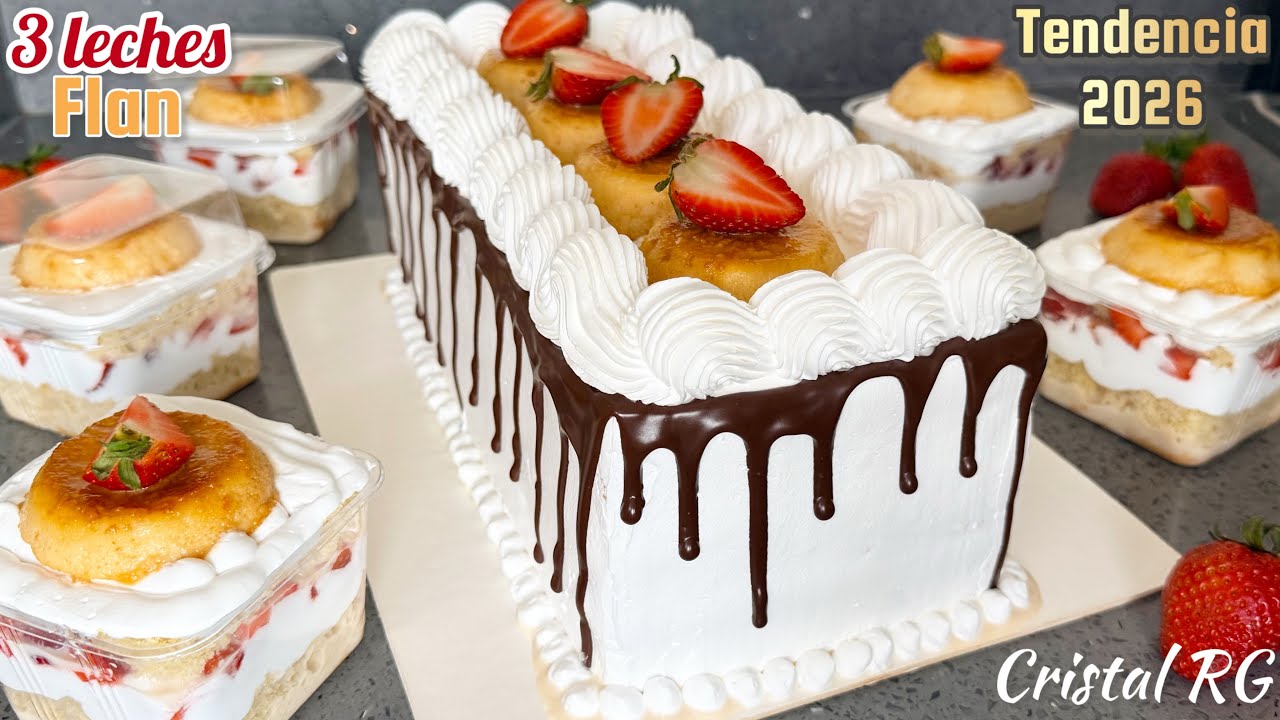 PASTEL TRES LECHES CON FLAN Y VASOS TRES LECHES FLAN 