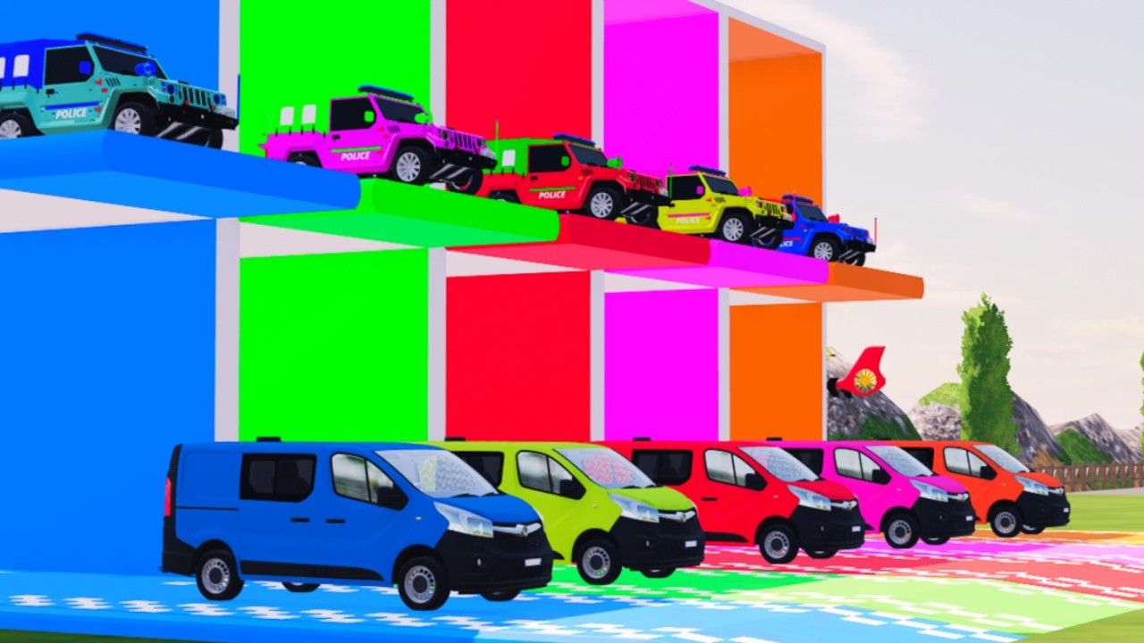TRANSPORTING ALL, POLICE CARS, AMBULANCE, BUS TAYO, FIRE TRUCK OF COLORS! WITH TRUCKS! - FS 22