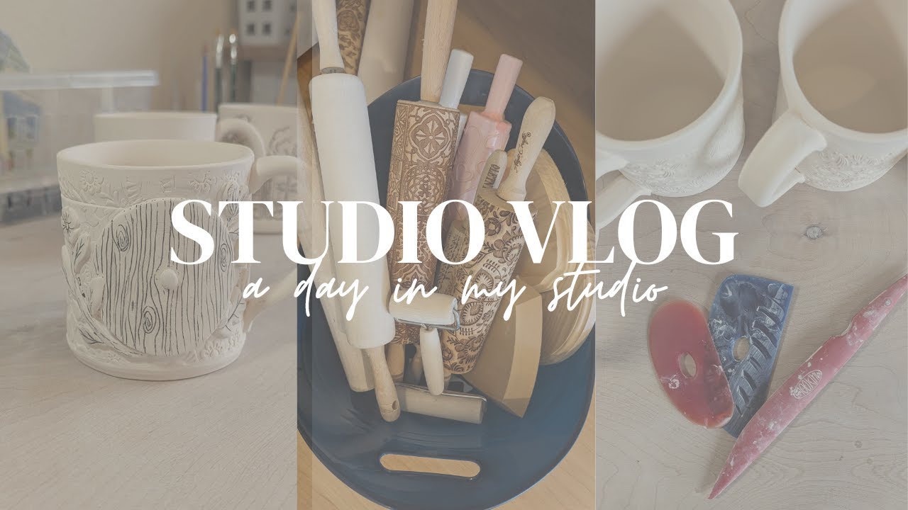 Studio Vlog| Handbuilding Mugs | Using slabs of clay to make textured mugs! 