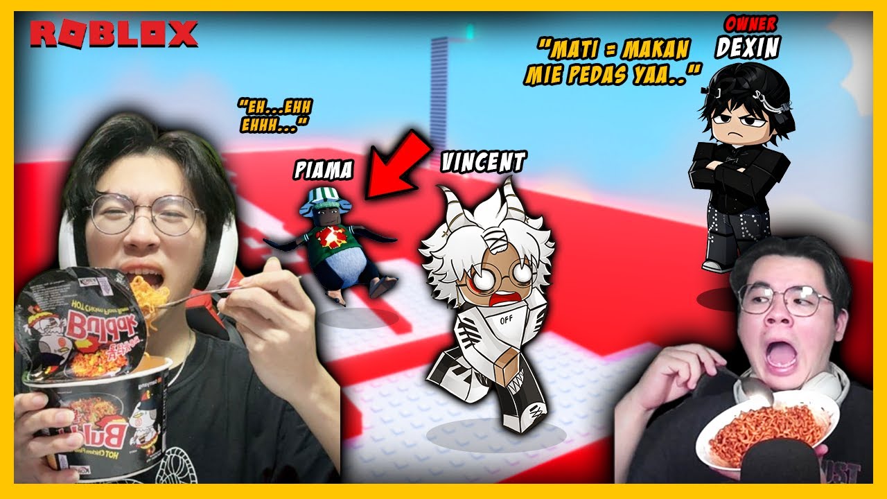 AKU DI CHALLENGE DEXIN MAKAN MIE PEDAS KALAU JATUH DI TOWER BUATANNYA Ft. PIAMA - ROBLOX INDONESIA