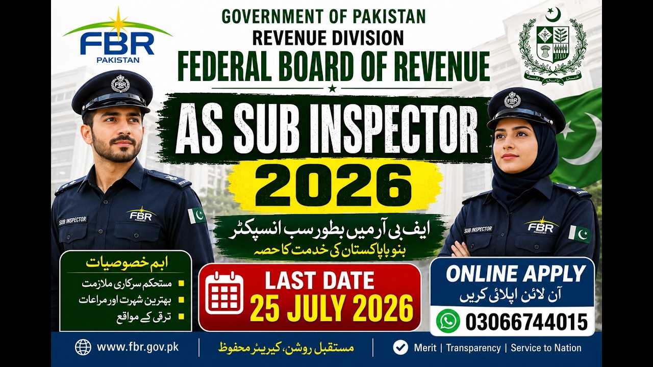 FBR Customs Sub Inspector Jobs 2026 Apply Online | 148 Vacancies | NJP Portal | BS-14 Latest Jobs