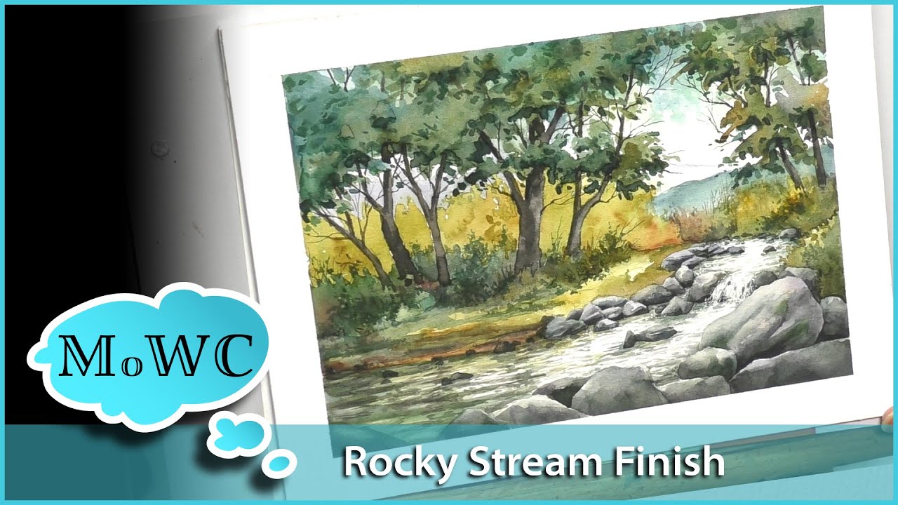 Rocky Stream Painting Detailing Process Chat Watercolor