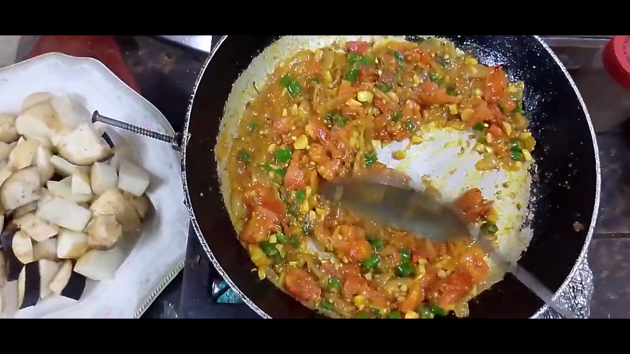 Aaloo, v Baigan ki mix sabji, How to make Potato & Brinjal mix vegetables, serve with boiled rice.
