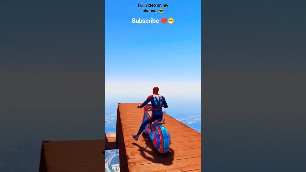 SPIDERMAN TRIES THE IMPOSSIBLE BIKE RAMP CHALLENGE😳 EPIC RACE 😎. #gtaramp #bikeramp #spiderman #gta5