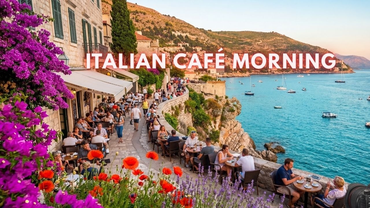 Italian Morning Café ☕ Relaxing Mediterranean Seaside Morning 🌊 Soothing Romantic Serenity