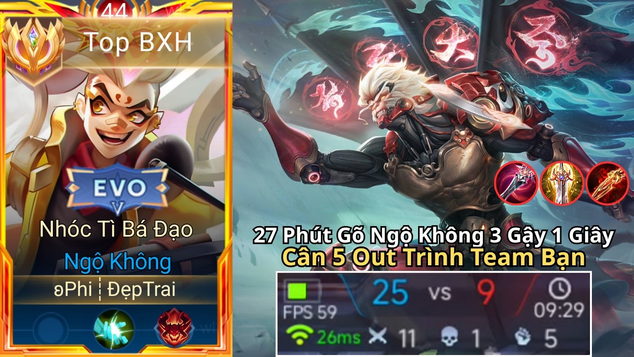 Top 1 Ngộ Không - 27 Phút Đột Nhập Kênh Thế Giới Gõ Ngộ Không 3 Gậy 1s Out Trình Hủy Diệt Team Bạn