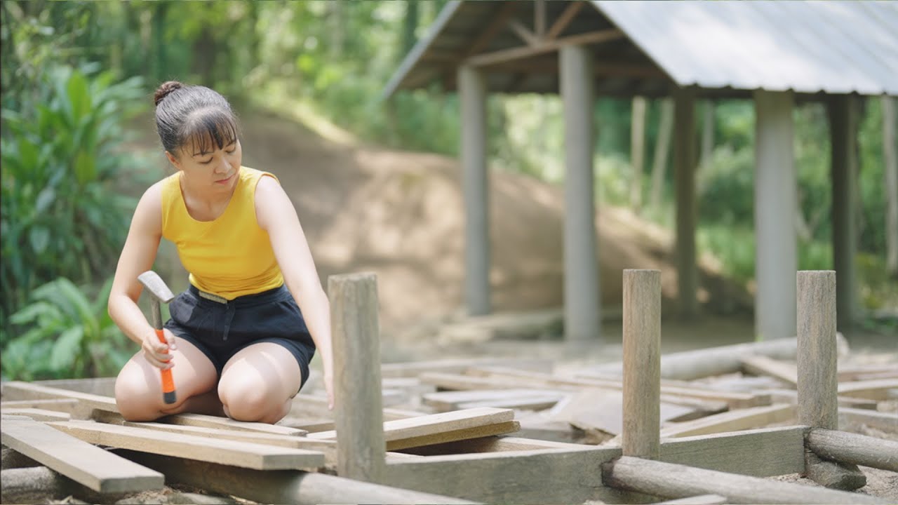 TIMELAPSE -- 100 Days Solo Building the Floor of the House - Build Log Cabin | New Peaceful Life