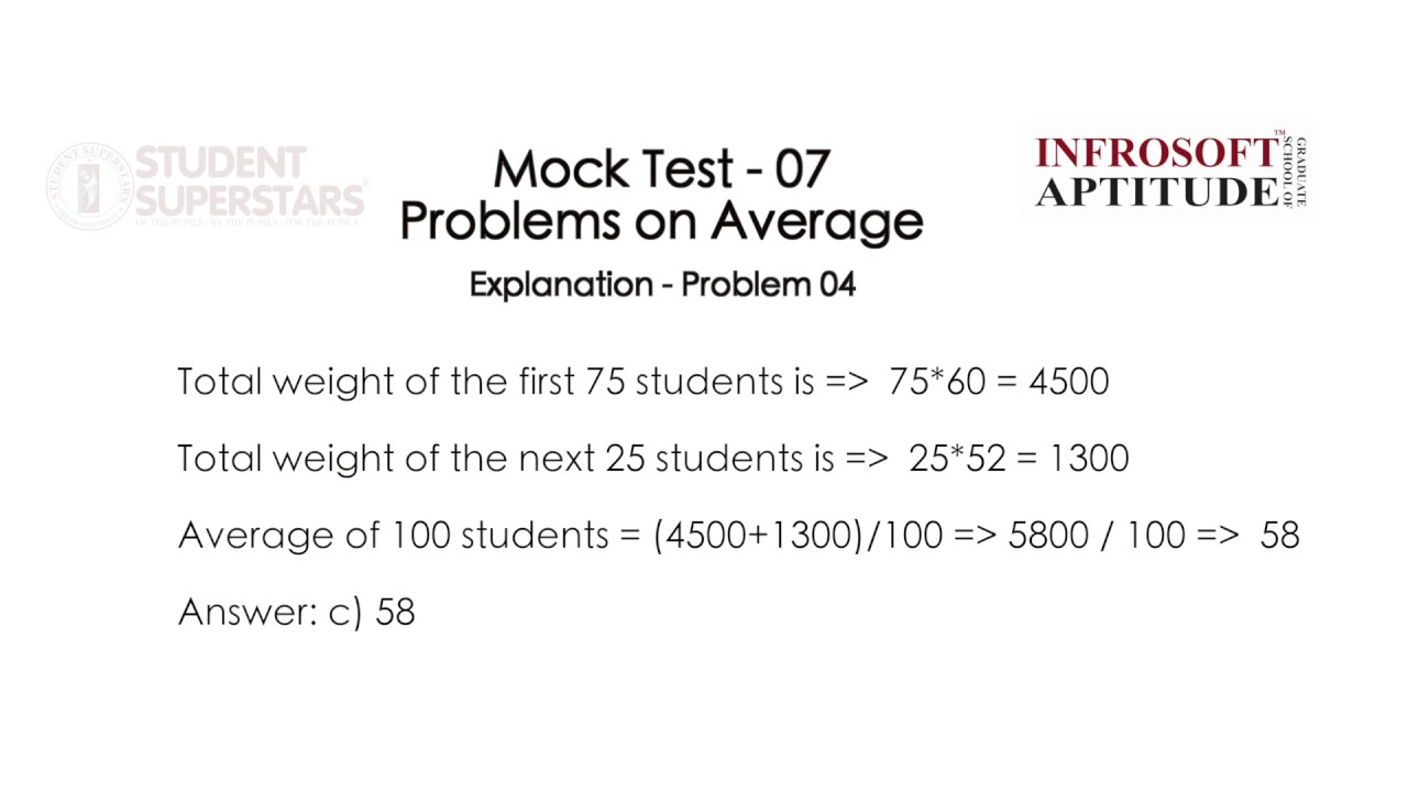Episode 40 - Mock Test - 07 - Problems on Average