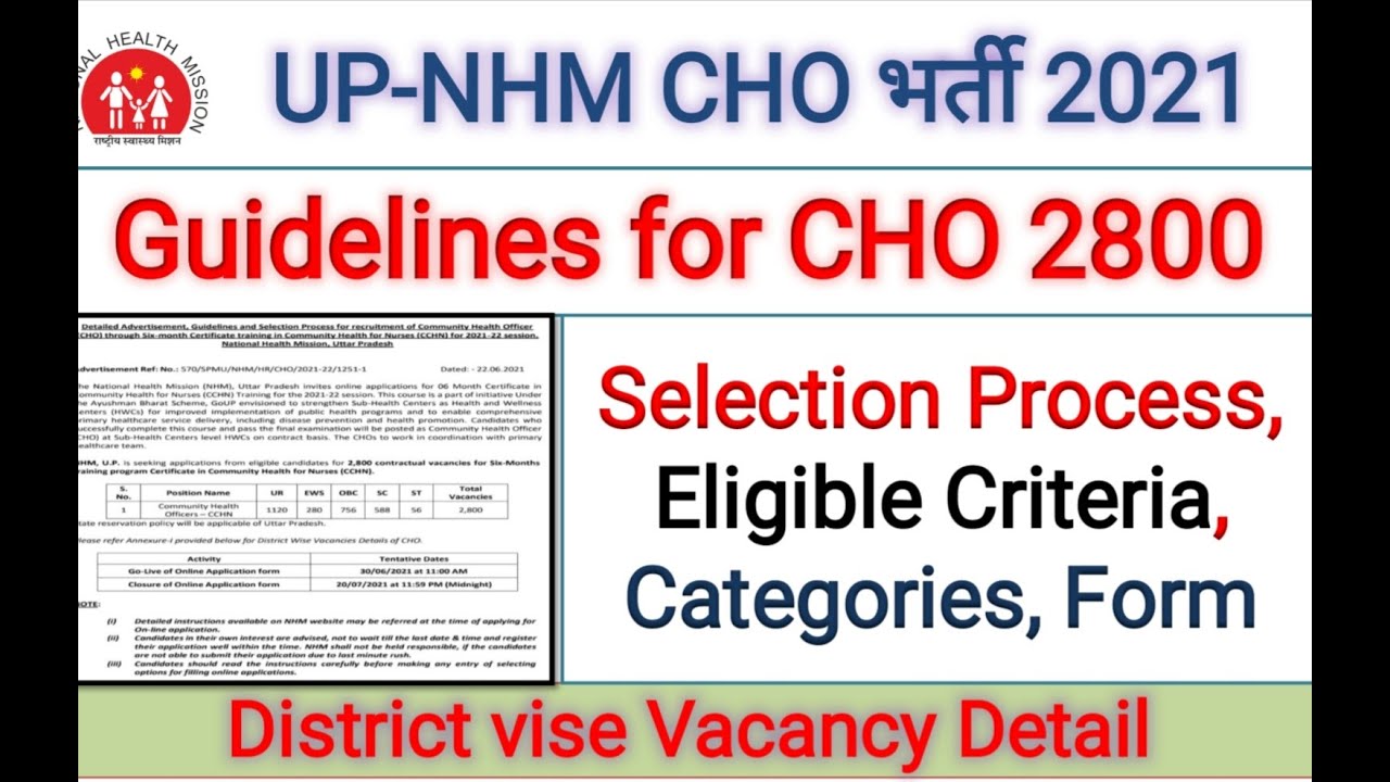 UP NHM 2800 CHO recruitement Guideline released