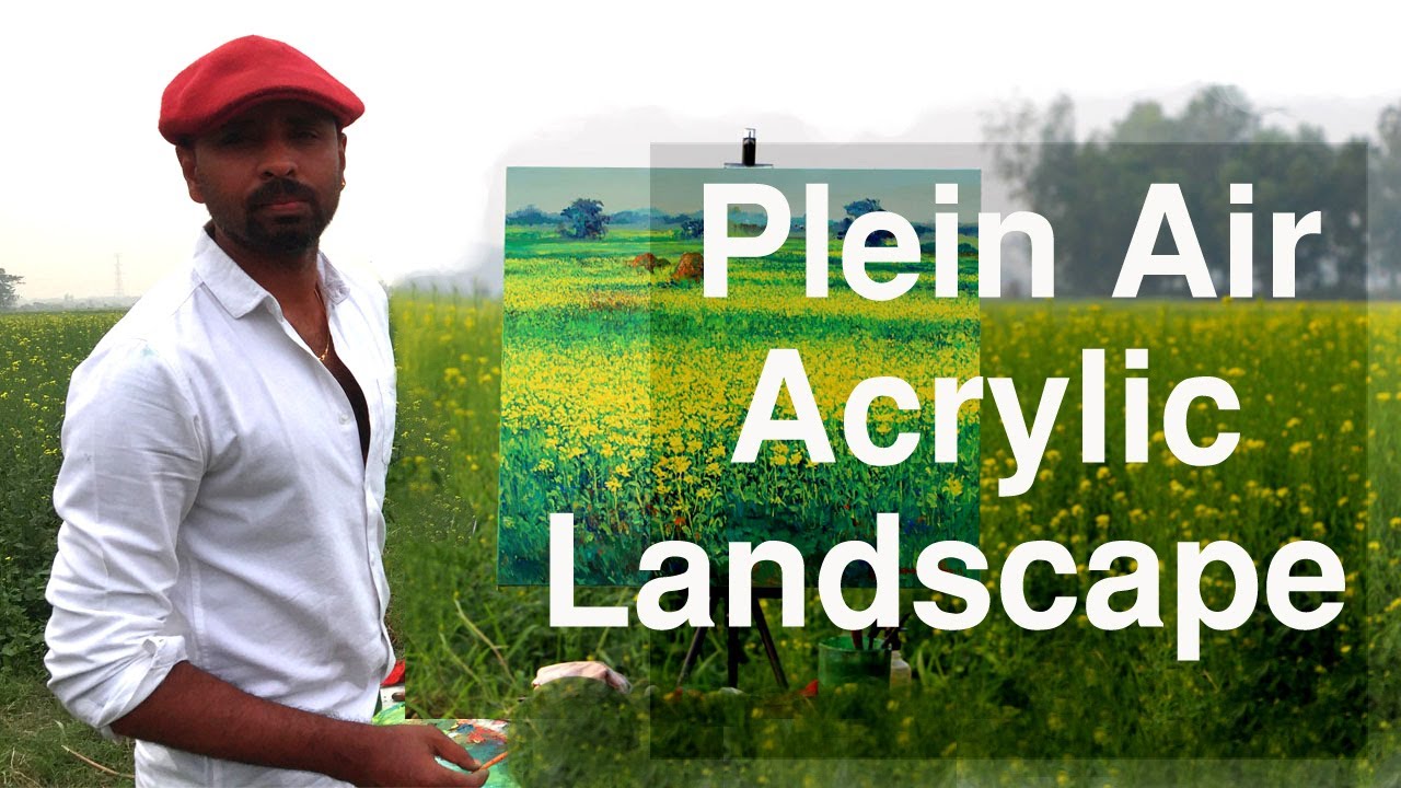 Acrylic Plein Air Painting | How To Paint A Landscape with Acrylics Step by Step | Mustard Field