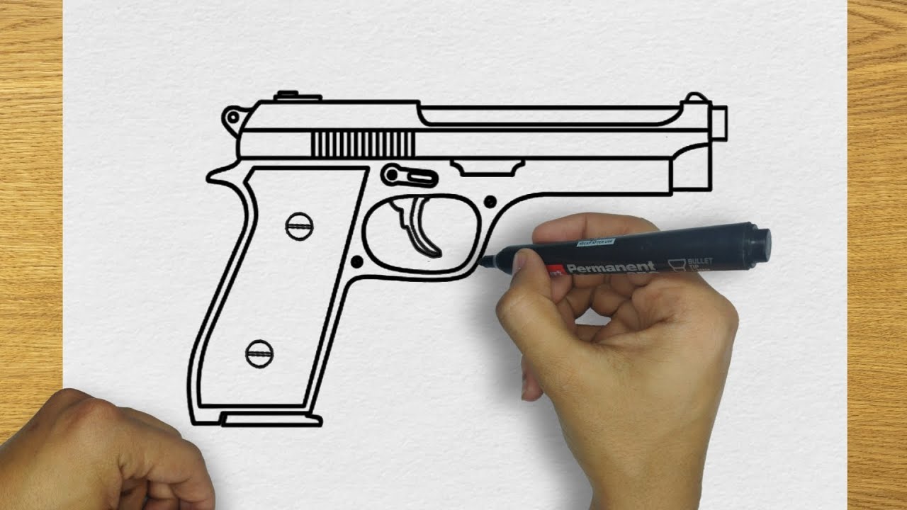 HOW TO DRAW A BERETTA M9 PISTOL STEP BY STEP | DRAWING PISTOL EASY