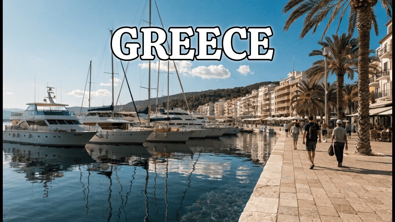 Greece Marina Walk 4K 🇬🇷 Yachts, Sea Views & Seaside Promenade | Real Life Sounds