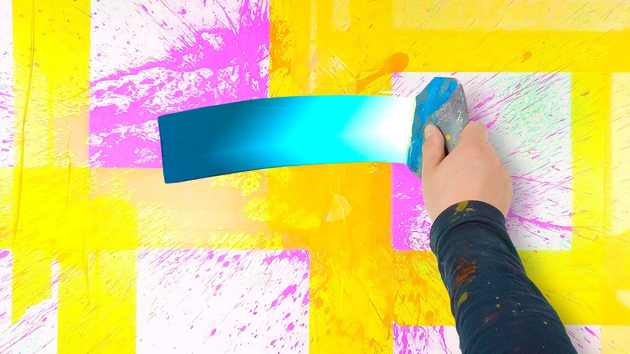 ABSTRACT ART PAINTING Demo With Acrylic Paint and Masking tape | Quadrata