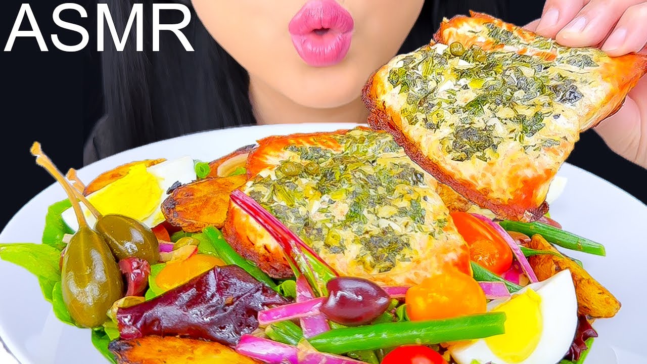 ASMR Crispy Potato, Boiled Egg, Crispy Salmon Niçoise | Eating Sounds | Mukbang | ASMR Phan