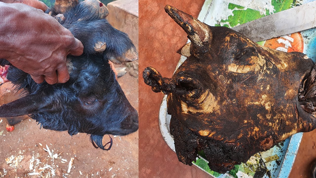 GOAT HEAD  & LEGS CURRY | Tasty Goat Head And Legs Cooked In Pot