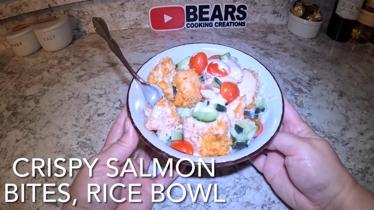 Crispy Baked Salmon Bites With Honey Chili Sauce Rice Bowl! Healthy Amazing Way To Serve Salmon!