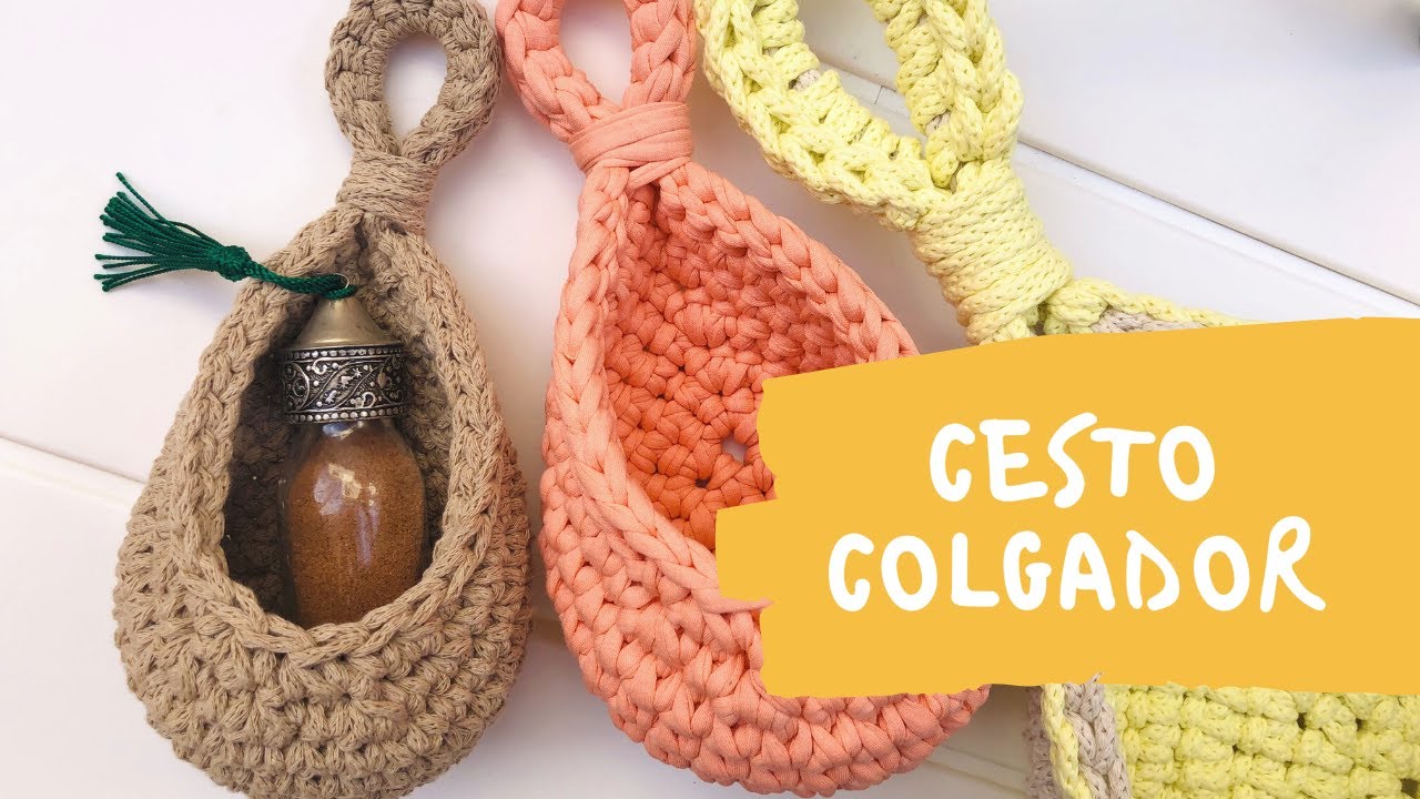 CESTO COLGADOR A CROCHET