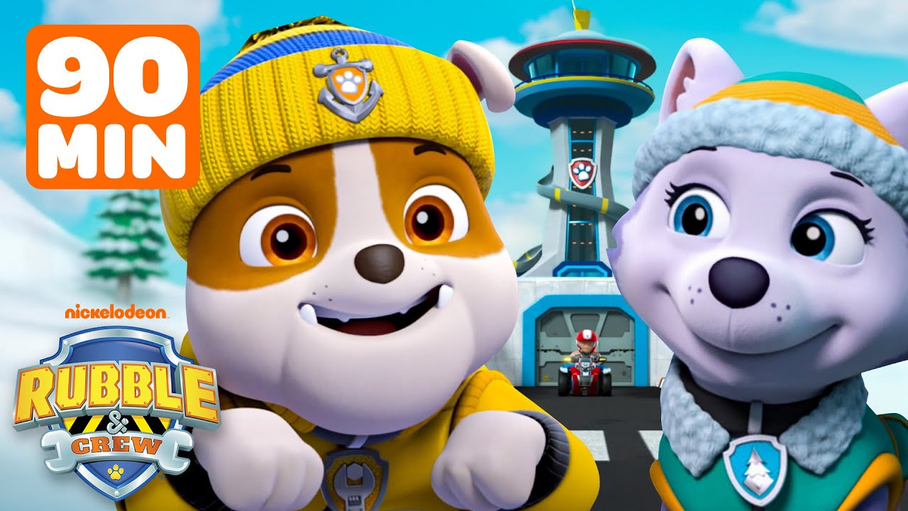 PAW Patrol Rubble's Snow Day Rescues! w/ Everest & Marshall | 90 Minute Compilation  | Rubble & Crew
