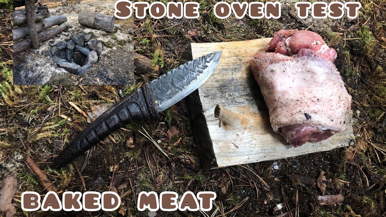 Bushcraft stories.  Summer camp in the forest.  Underground stone oven test. I bake meat