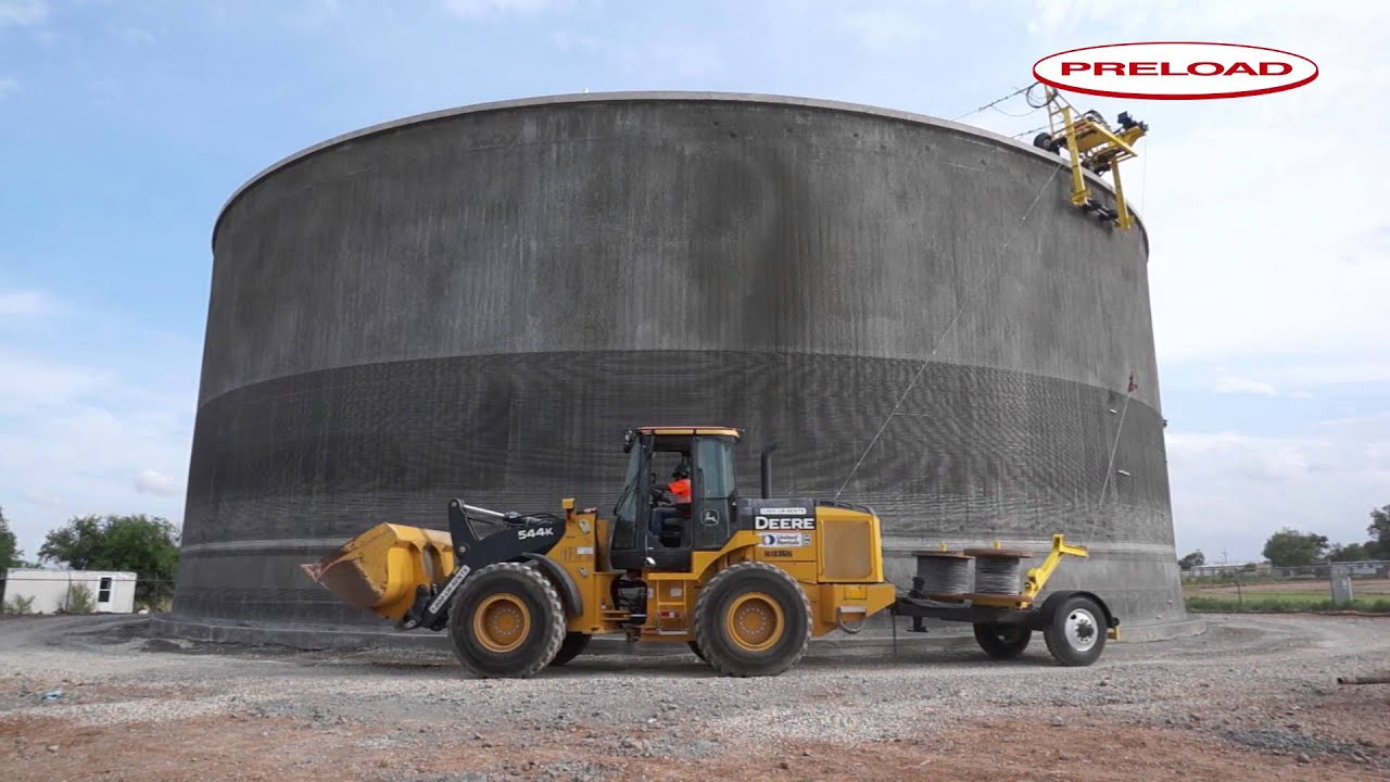 Preload 's Crew Applying Prestressing Wire to Storage Tank