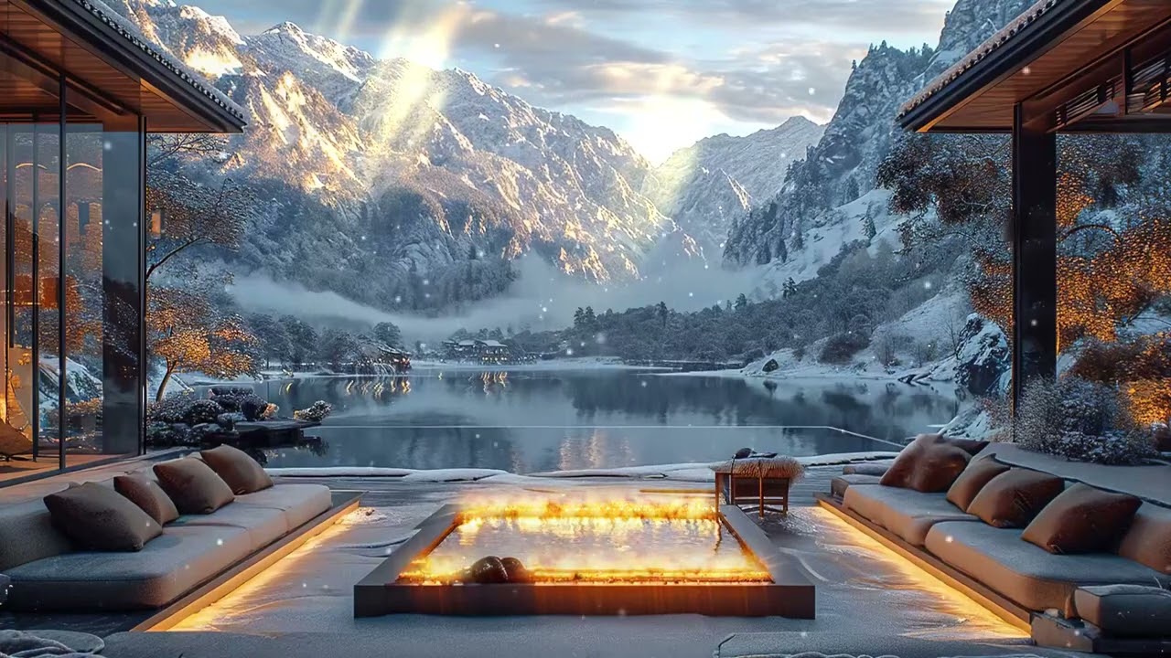 Relaxing Winter Jazz Music By The Warm Fireplace 🔥 Cozy Coffee Shop Balcony Ambience For Work, Study