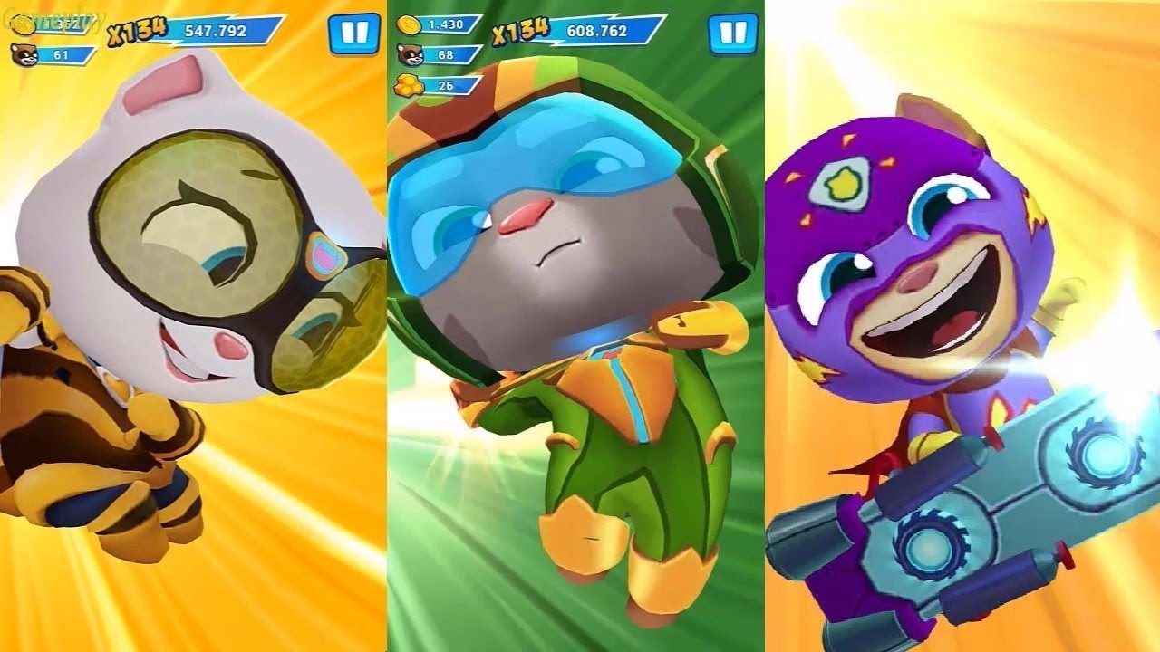 Talking Tom Hero Dash QUEEN BEE ANGELA VS PLANET POWER TOM VS SUPER GINGER Android iOS Gameplay HD