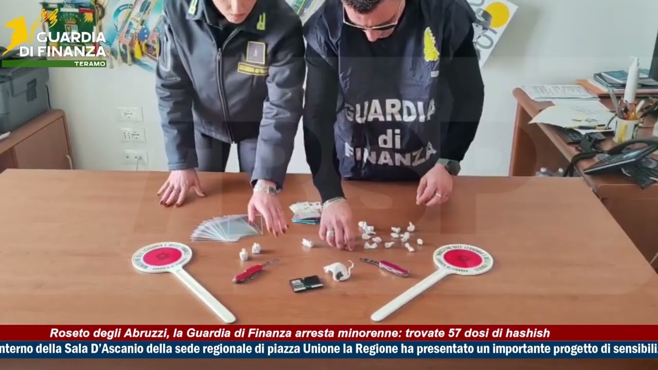 Roseto, la Guardia di Finanza arresta minorenne: trovate 57 dosi di hashish -TG  Abruzzo  20/02/26