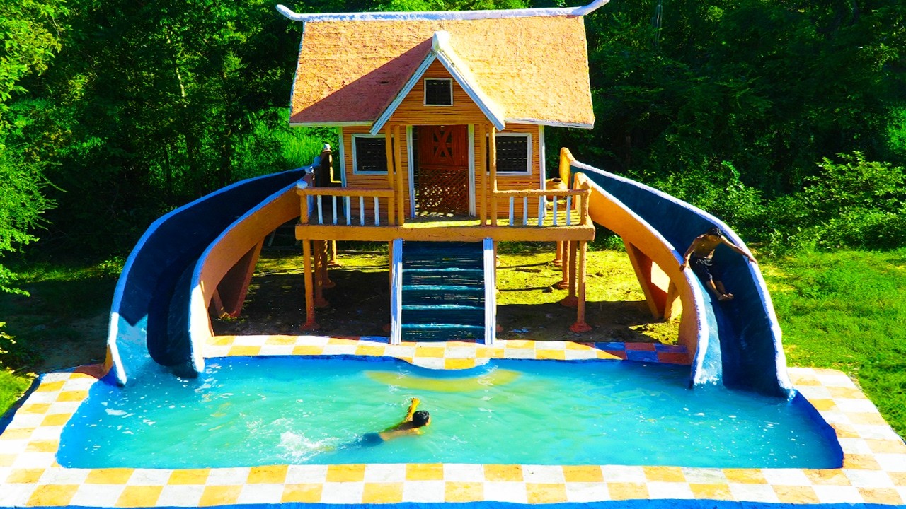 [Full Videos] building a magnificent mud villa, swimming pool, buffalo horn slide