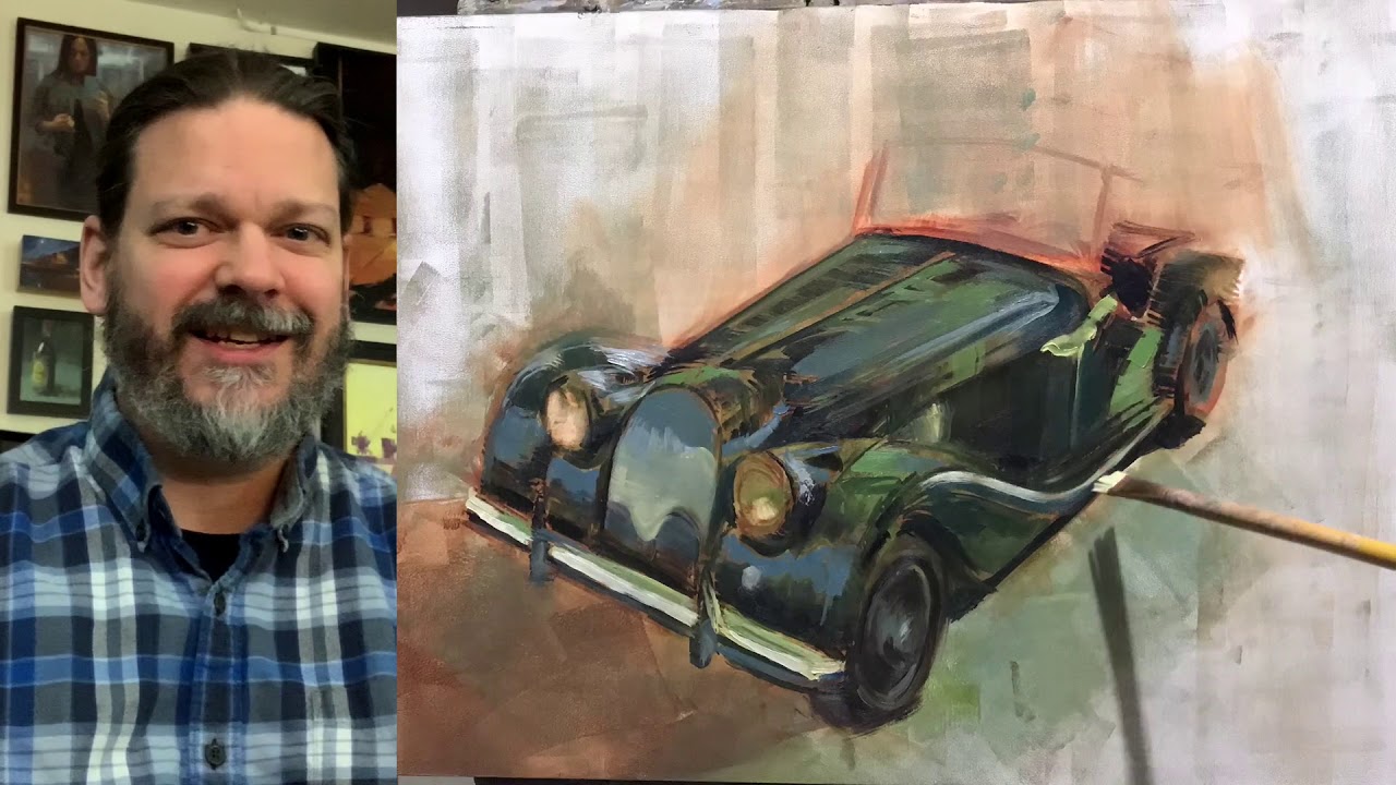 Time Lapse Oil Painting of a 1960's Classic Plus 4 Two Seater Tourer Morgan Motor Company Automobile
