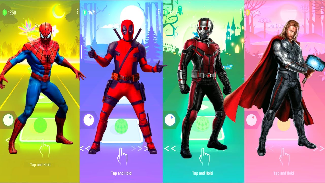 Spiderman 🆚 DeadPool 🆚 Ant-Man 🆚 Thor | Marvel Heroes | Tiles Hop Fun Ball