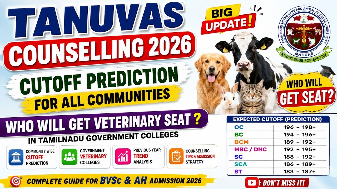TANUVAS Counselling 2026 🔥 Cutoff Prediction for ALL Communities | Who Will Get Veterinary Seat? 