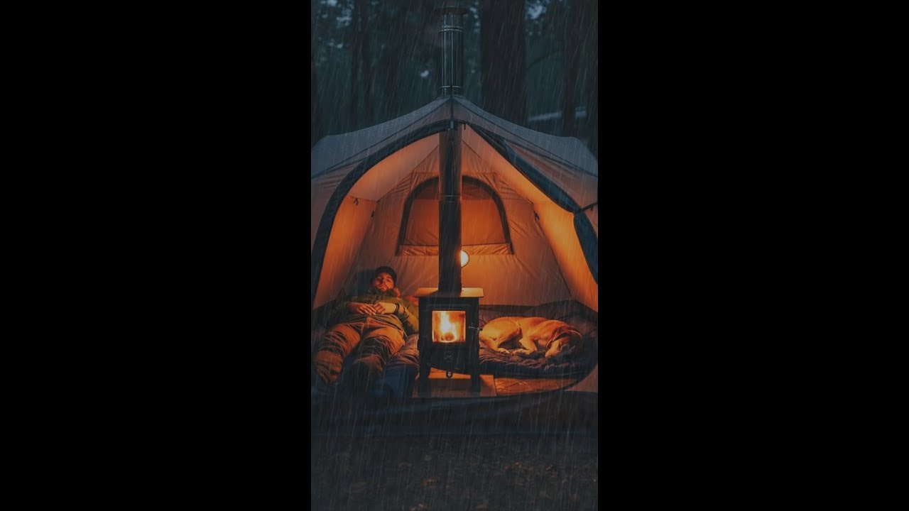 Maumelle Campground Hot Tent Camping in Heavy Rain | Relaxing ASMR Wood Stove Night
