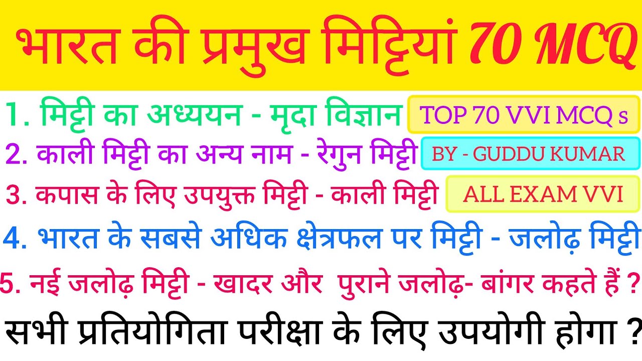 भारत का भूगोल TOP 70 VVI OBJECTIVE QUESTIONS | GUDDU KUMAR OFFICIAL || FOR ALL EXAM VVI MCQ ? 