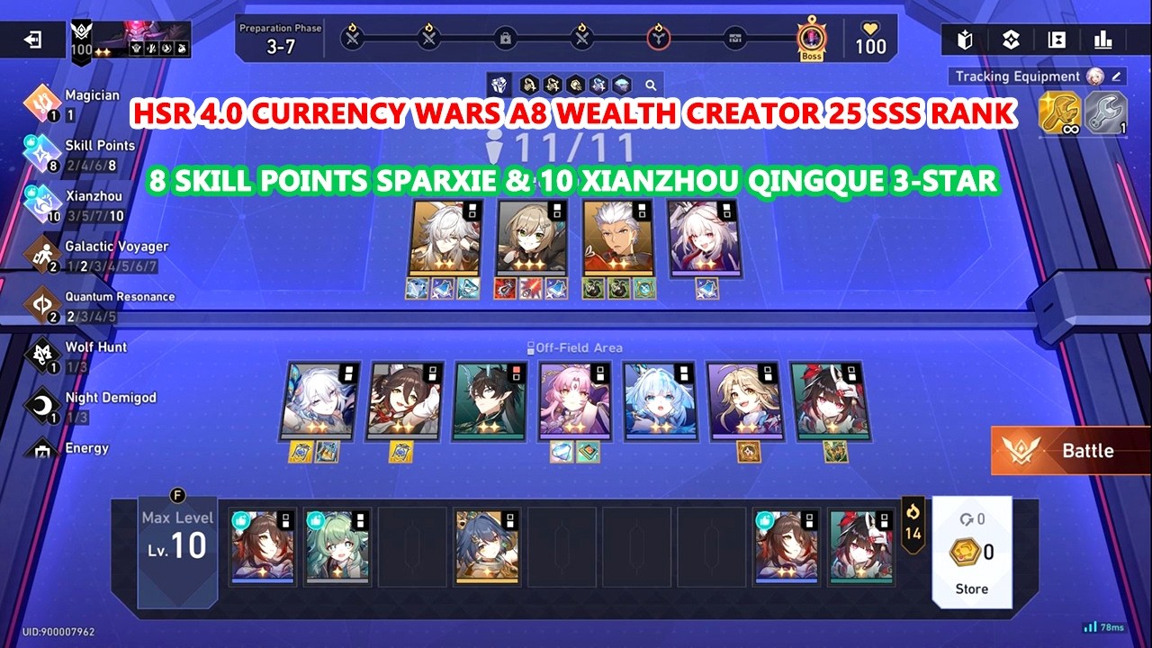 HSR 4.0 Currency Wars A8 Wealth Creator 25 SSS Rank | 8 Skill Points Sparxie & 10 Xianzhou Qingque