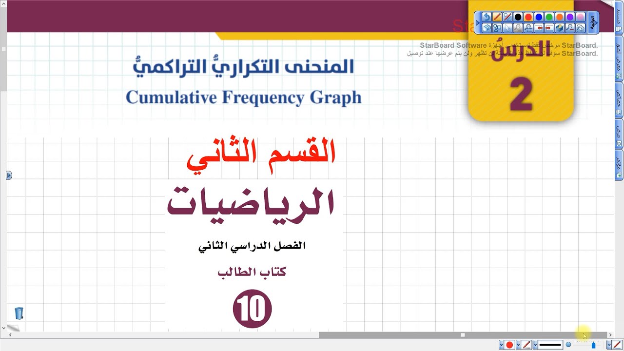 المنحنى التكراري التراكمي الجزء الثاني (74) | رياضيات الصف العاشر الفصل الثاني