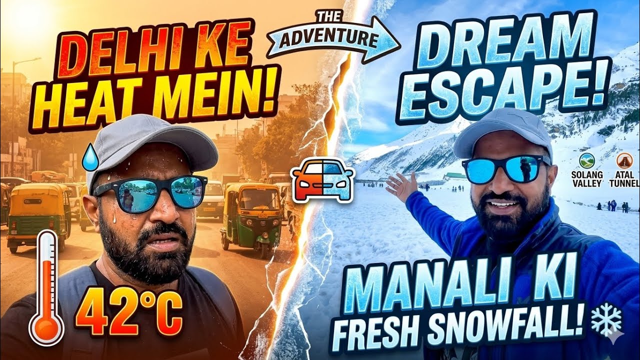 दिल्ली की गर्मी से मनाली की बर्फ तक! ❄️ Delhi to manali 🌨️ manali latest snow updates 